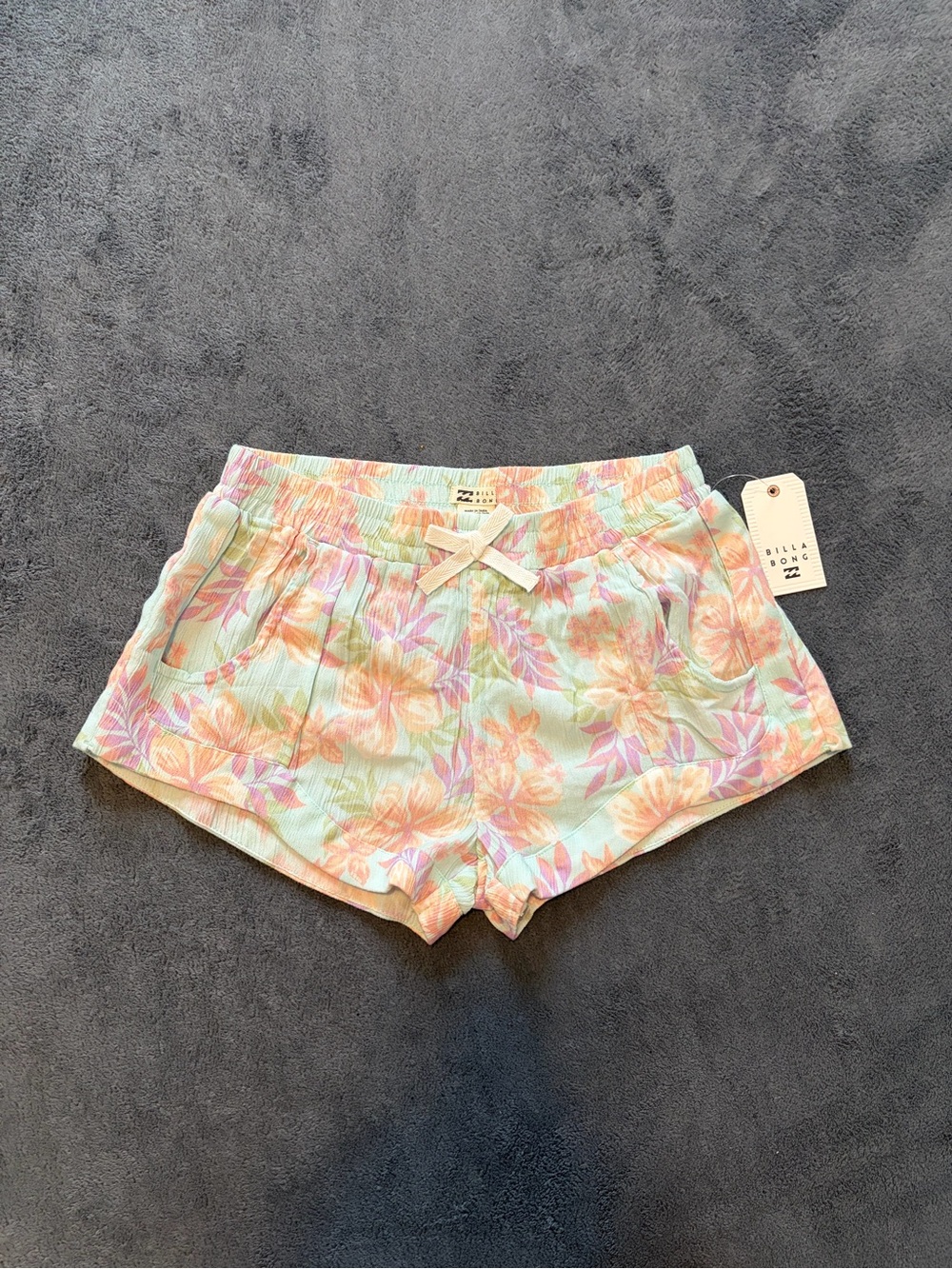 Billabong Pastel Mint and Peach Floral Athletic Shorts
